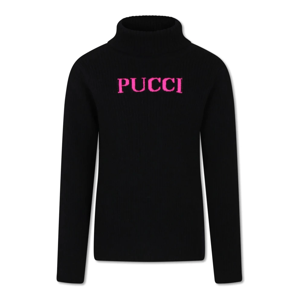 Emilio Pucci Svart Stickad Tröja Hög Hals Lång Ärm Black, Flicka