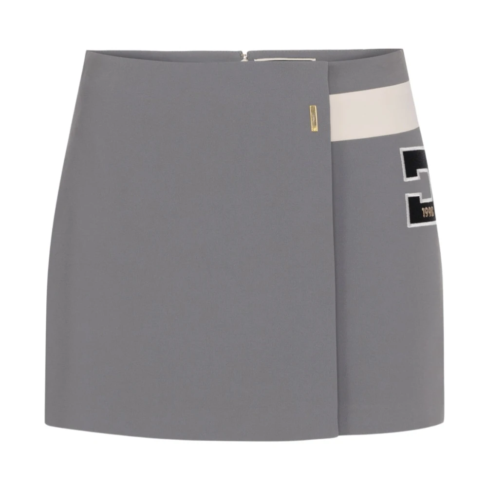 Elisabetta Franchi Geborduurde logo elastische minirok Gray Dames