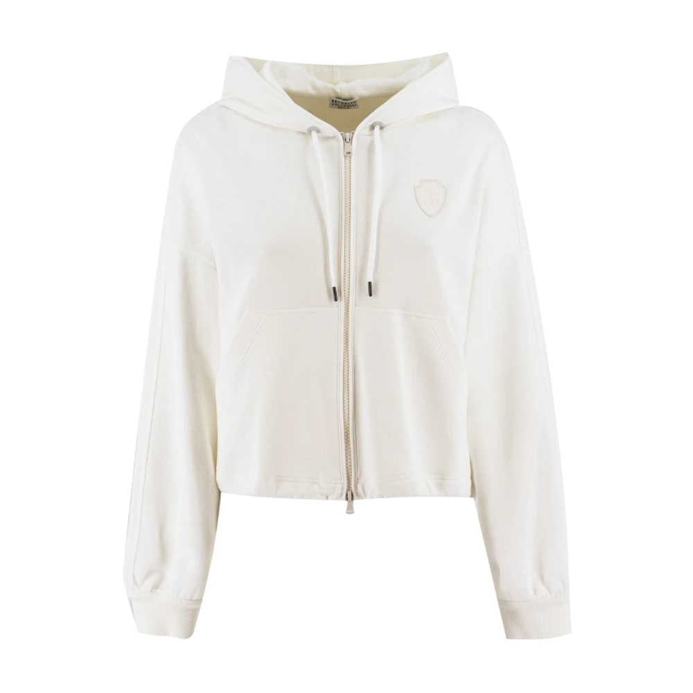 Brunello Cucinelli Donna Bianco Felpa Con Cappuccio E Zip Integrale