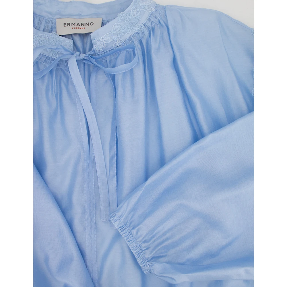 Ermanno Scervino Transparante Ballonmouw Blouse Blue Dames