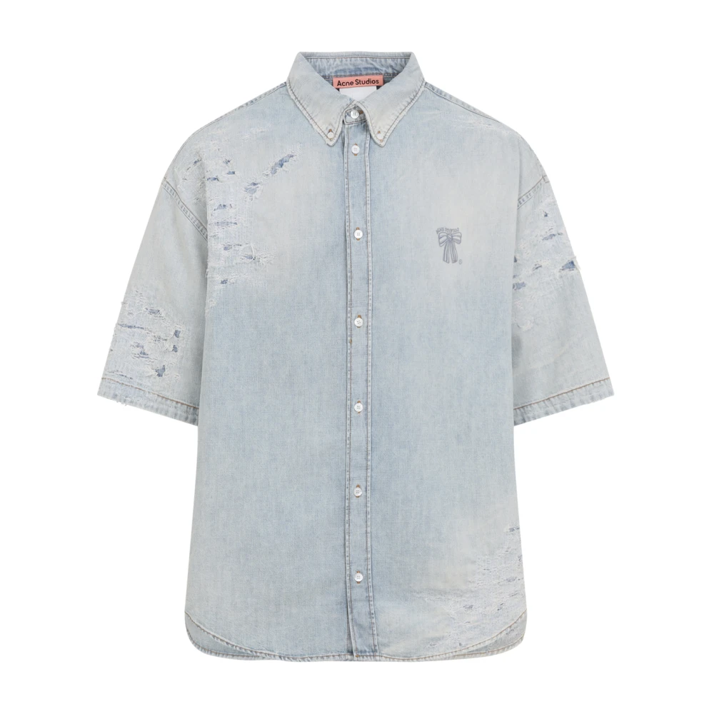 Acne Studios Men's Blue Denim Shirts, M, Distressed Embroidered Shirt