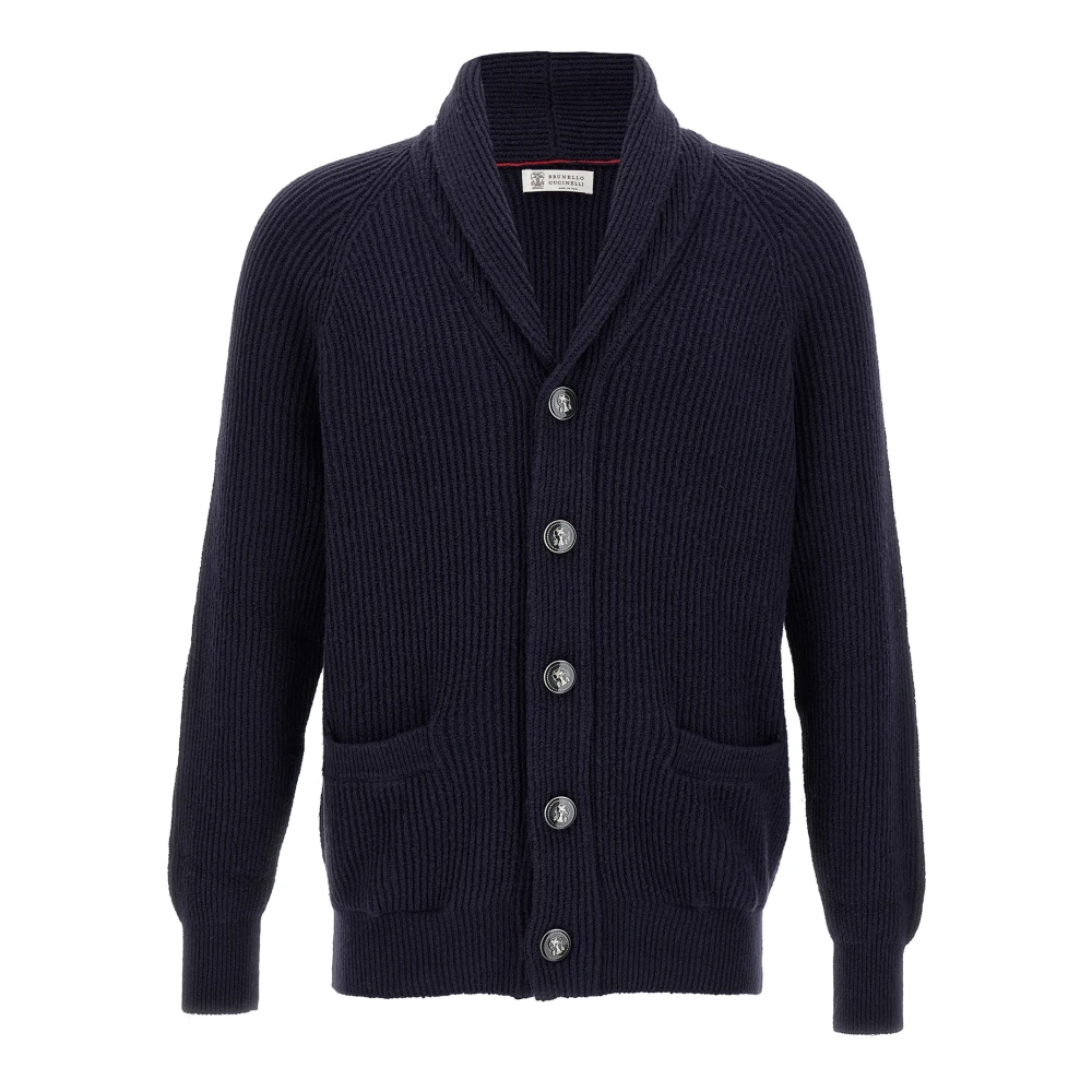 Brunello Cucinelli Men's Blue Shawl Neck Cardigan - Cardigans - M - Knitwear