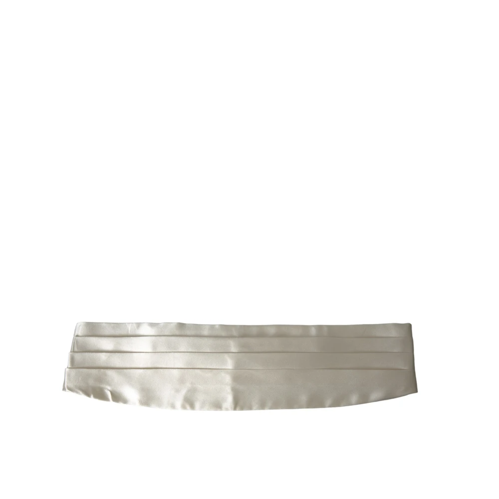 Dolce & Gabbana Witte Zijden Cummerbund met Logo Details White Heren