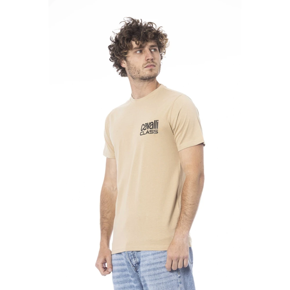 Cavalli Class Logo Print Korte Mouw T-shirt Beige Heren