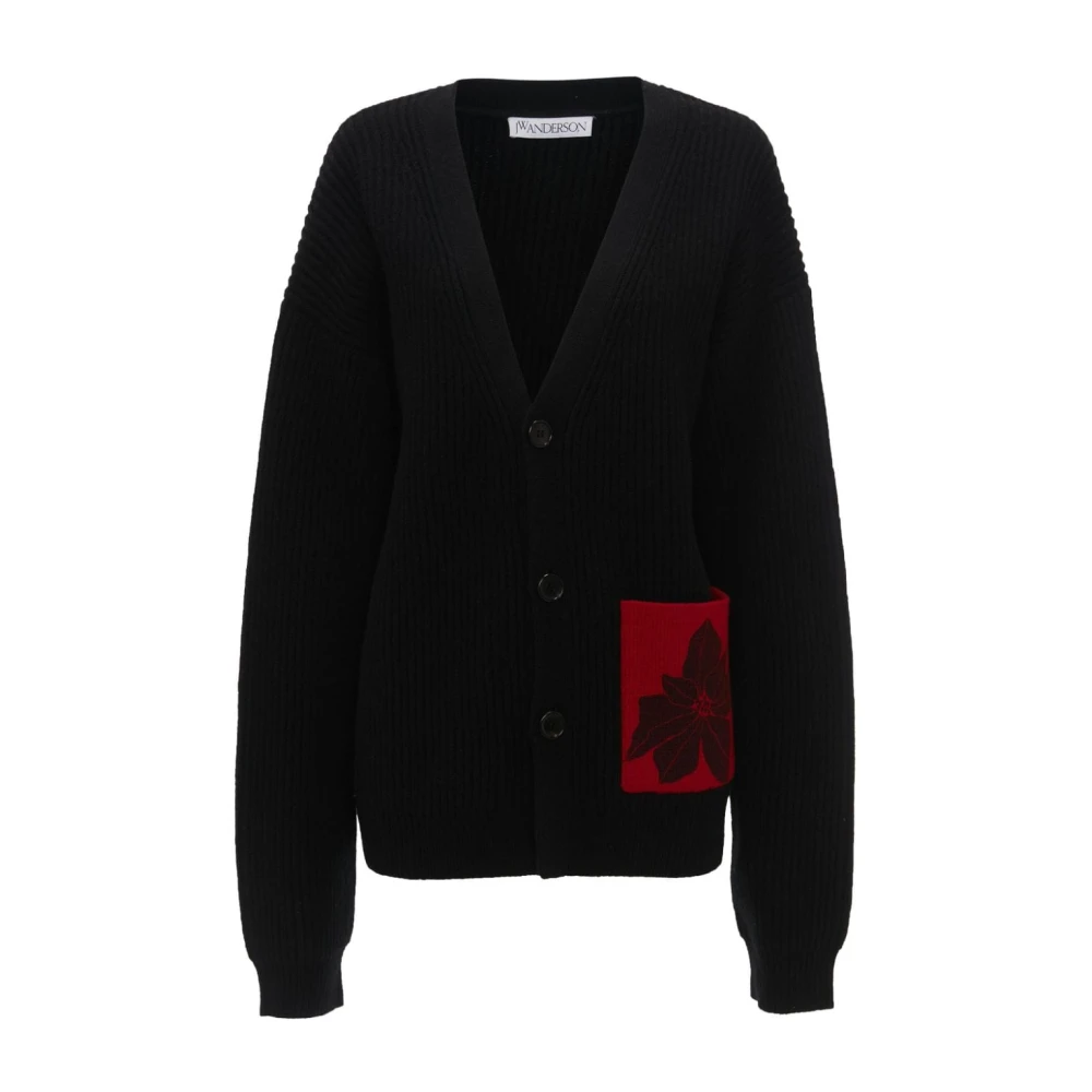 JW Anderson Zwarte Bloemen V-Hals Trui Black Dames