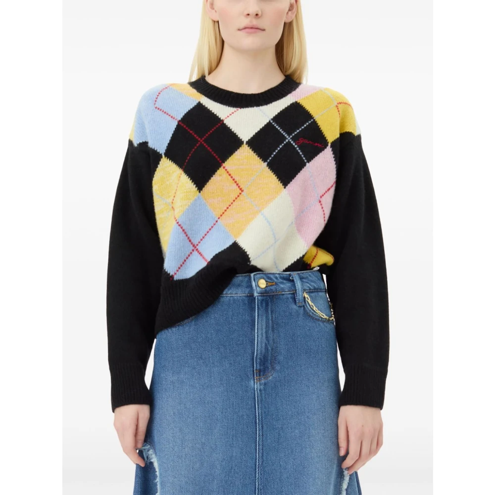 Ganni Harlequin Multicolor Diamant Trui Multicolor Dames