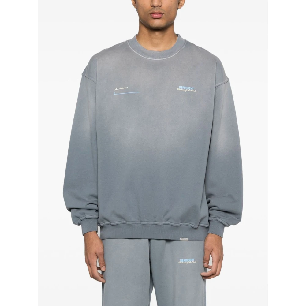 Represent Groene Sweater met Print op de Rug Gray Heren