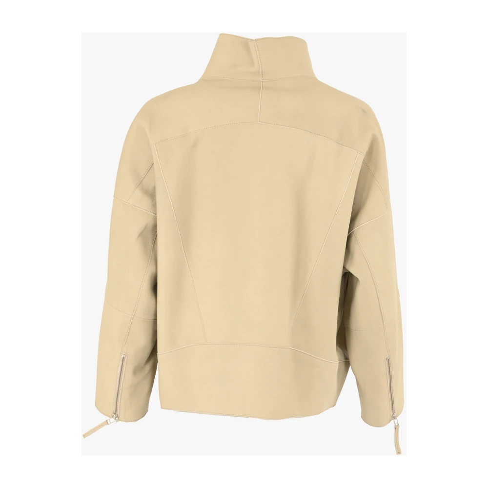 La Canadienne Beige Oversize Lam Leren Vest Beige Dames