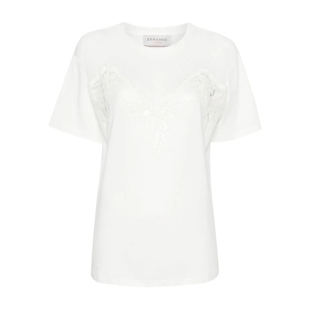 Ermanno Scervino Wit T-shirt met Kant White Dames