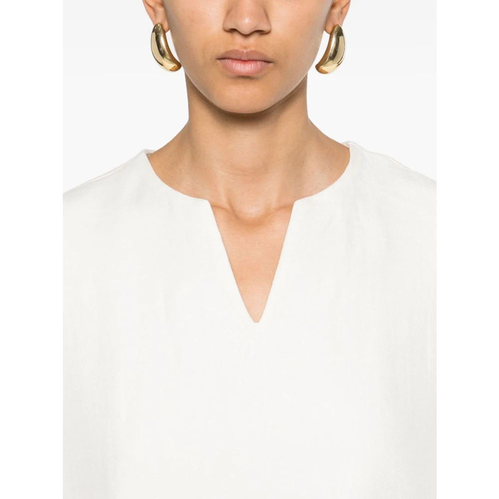 P.a.r.o.s.h. V-hals Crème Jurk met Zakken Beige Dames