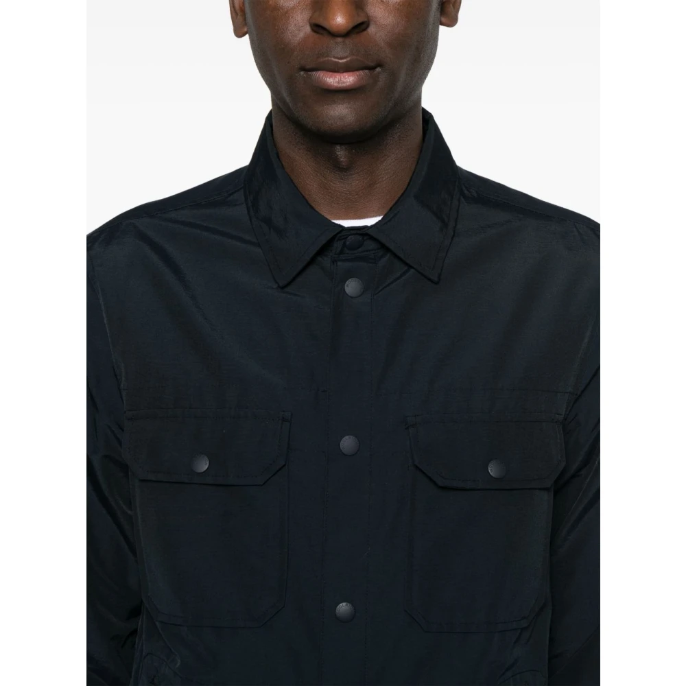 Woolrich Blauwe Drukknopshirt met Zakken Blue Heren