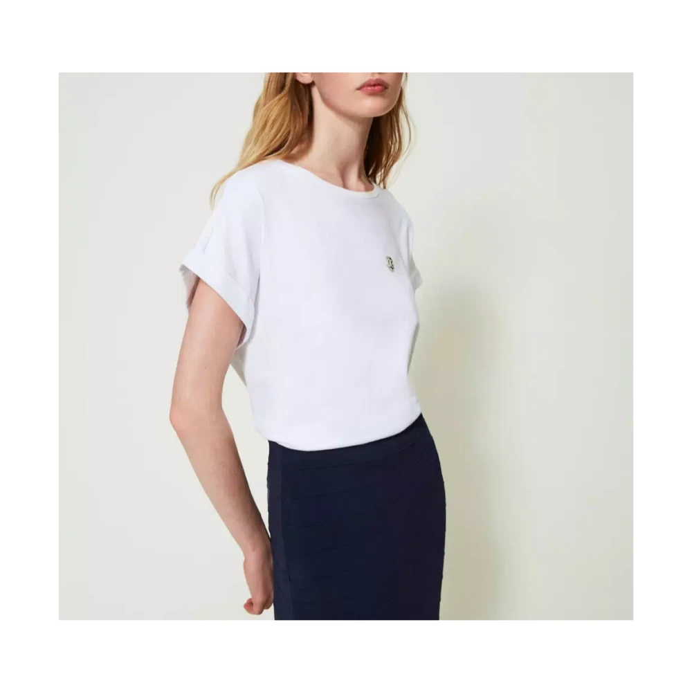 Twinset Ovale T-shirt met accessoire White Dames