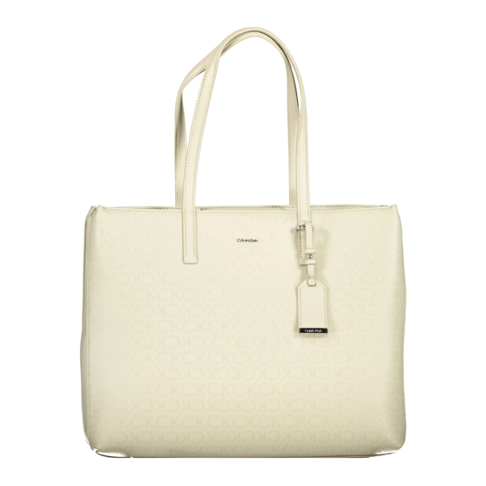 Calvin Klein Beige Schoudertas met Contrastdetails Beige Dames