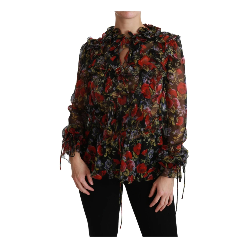 Dolce & Gabbana Women's Multicolor Black Floral Roses Silk Blouse 3XS