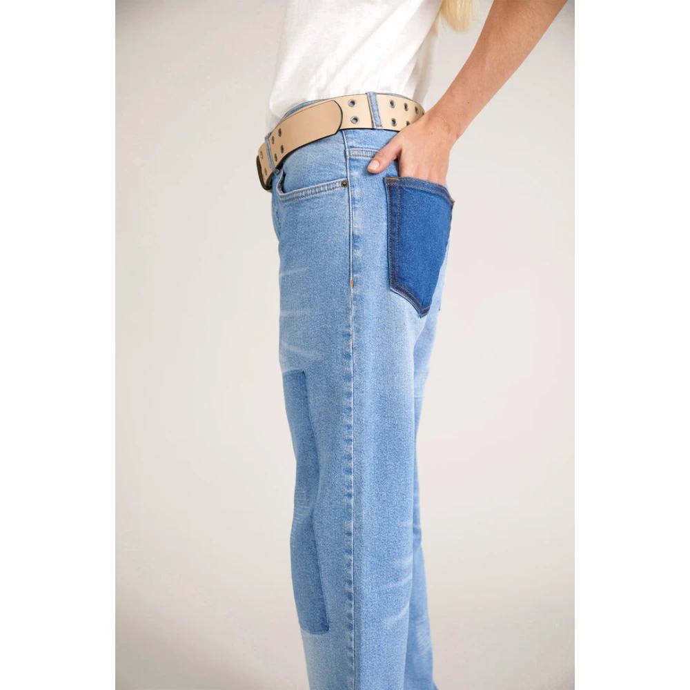 Munthe Bio Denim Boyfriend Jeans met Patches Blue Dames