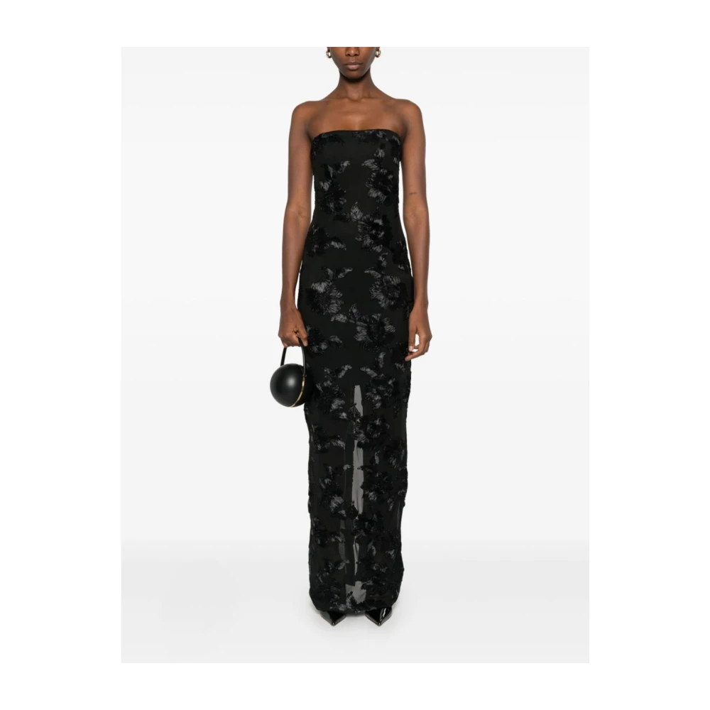Rotate Birger Christensen Flower Mesh Tube Jurk Black Dames