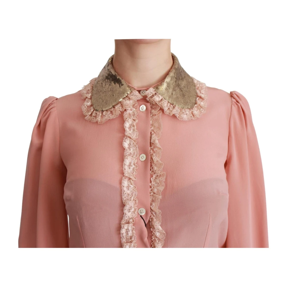 Dolce & Gabbana Paillet Kant Blouse Shirt Pink Dames