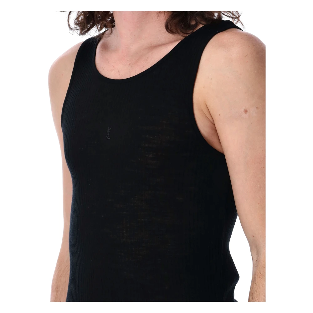 Saint Laurent Zwarte Geribbelde Tanktop Black Heren