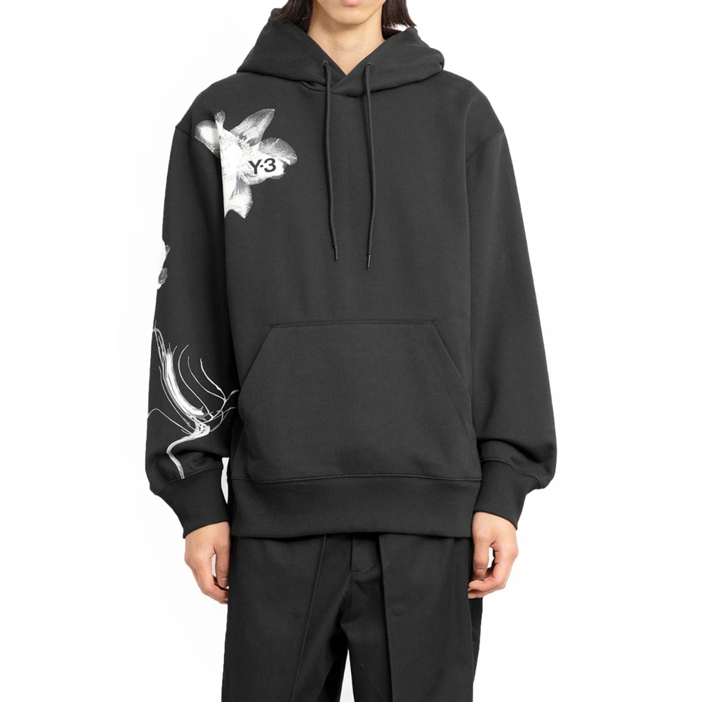 Y-3 Zwarte Grafische Print Hoodie Oversize Black Heren