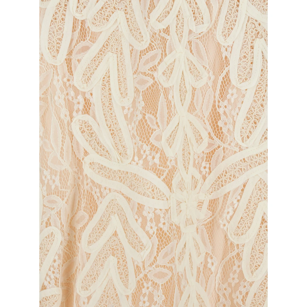 P.a.r.o.s.h. Beige Lange Rok met Kantborduursel Beige Dames