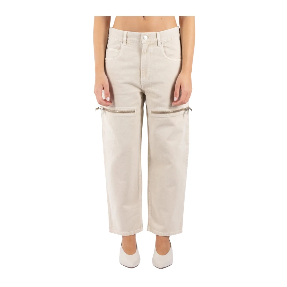 Isabel Marant Étoile Ecru Denim Tapered Trousers Zip Detail Beige Dames