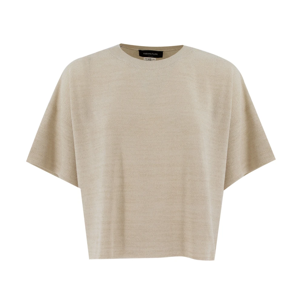 Fabiana Filippi Women's Beige Round-Neck Knitwear, M, Short-Sleeve Jumper