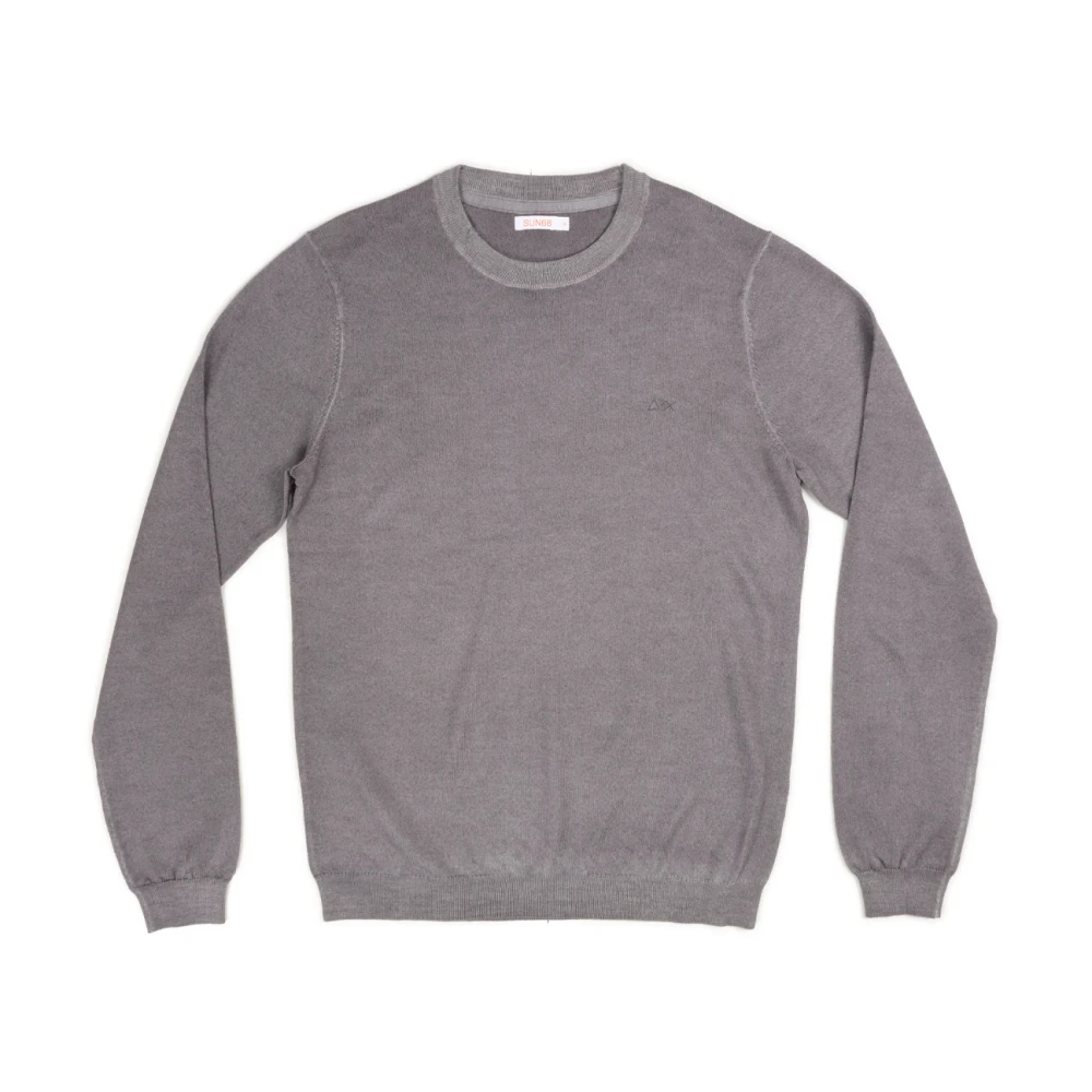 Sun68 Men's Gray Round-Neck Knitwear, S, Vintage Round Plain Hoodies