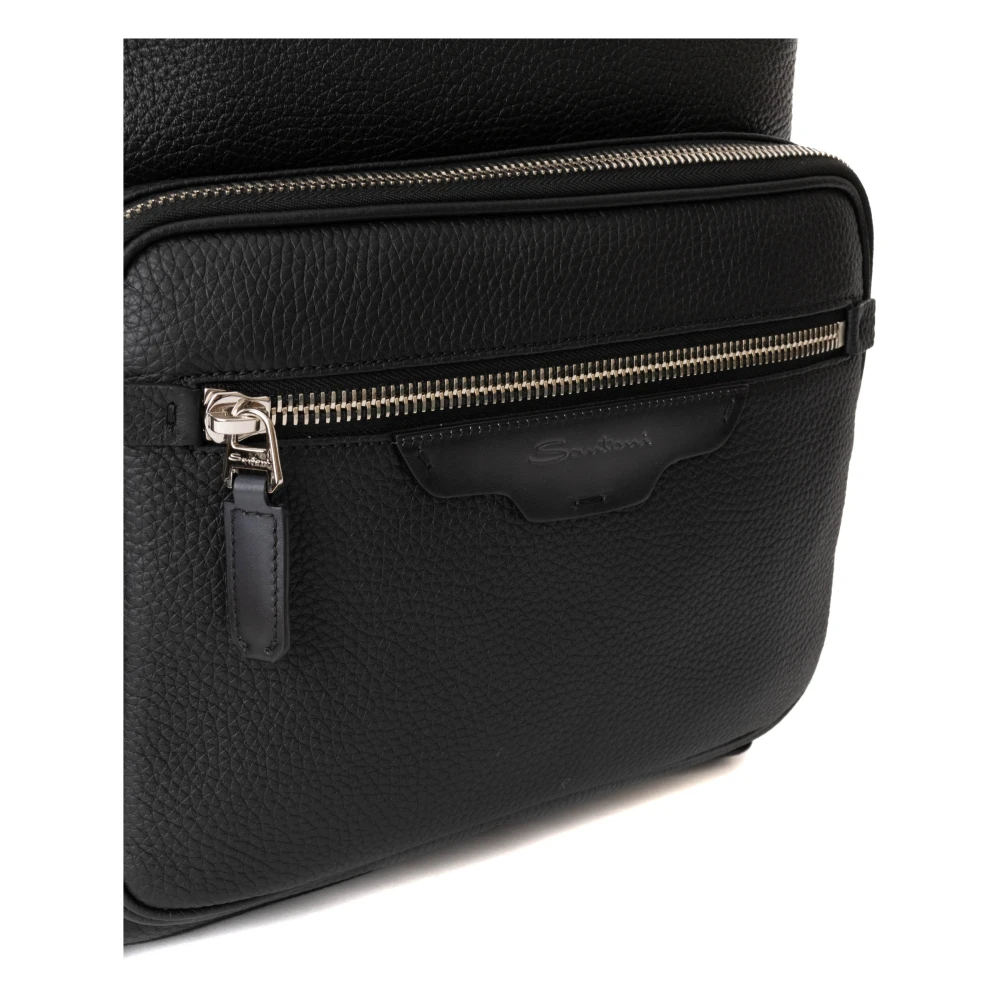 Santoni Zwarte leren rugzak met meerdere vakken Black Dames