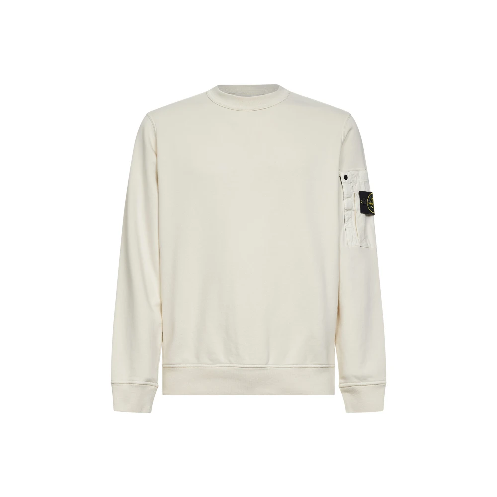 Stone Island White Crewneck Sweatshirt With Sleeve Pocket - Male - Sweatshirts - S - Sweatshirts & Hoodies