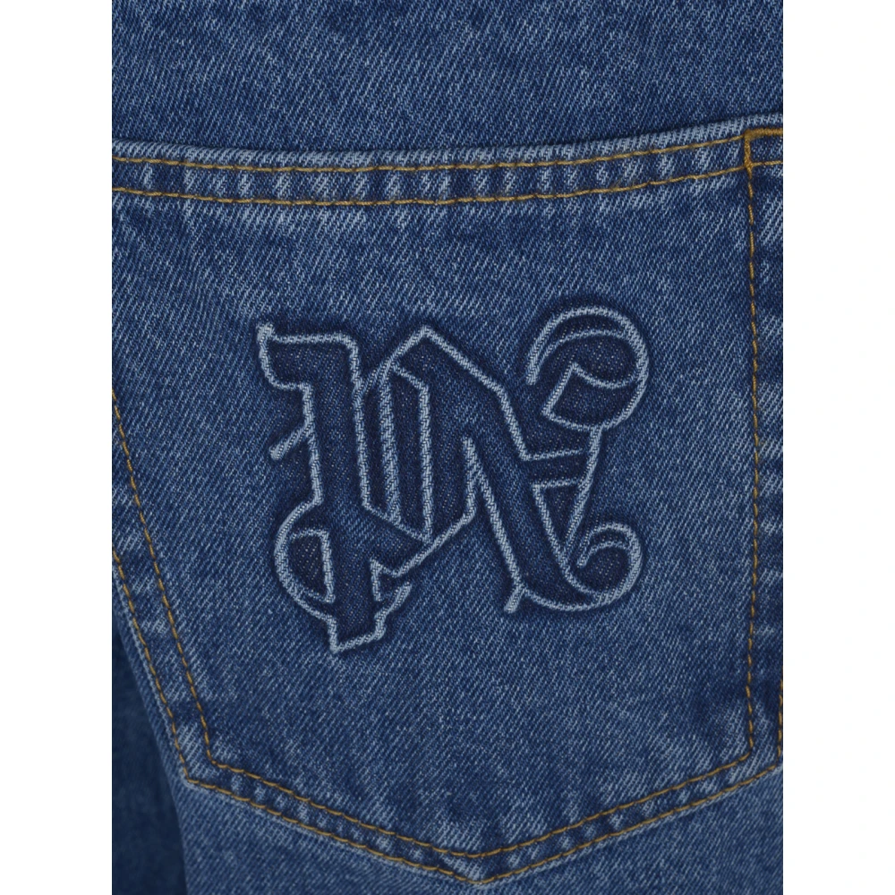 Palm Angels Monogram Straight Denim Lichtblauw Zwart Blue Heren