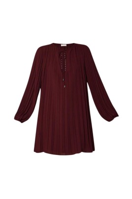 red-aubergine-pleated-polyester-dress