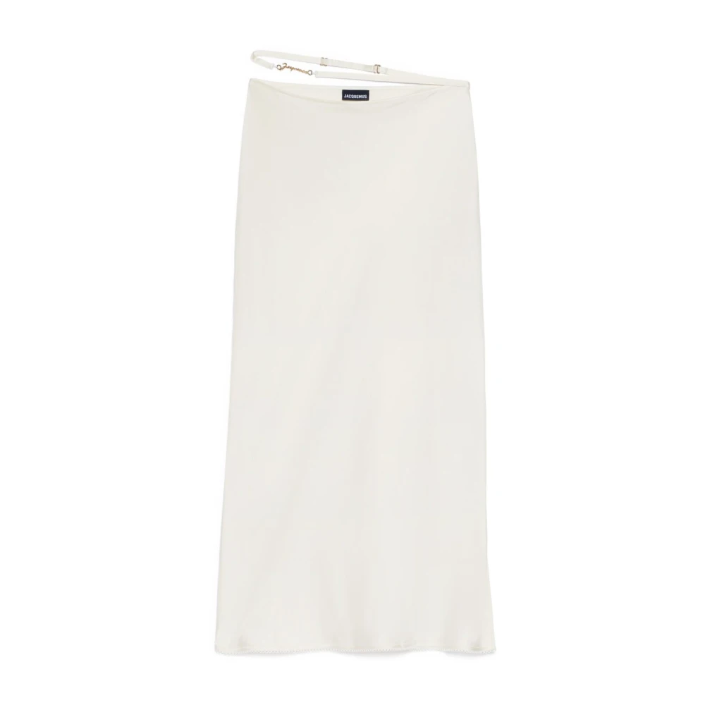 Jacquemus Guld Logo Satin Midi Kjol White, Dam