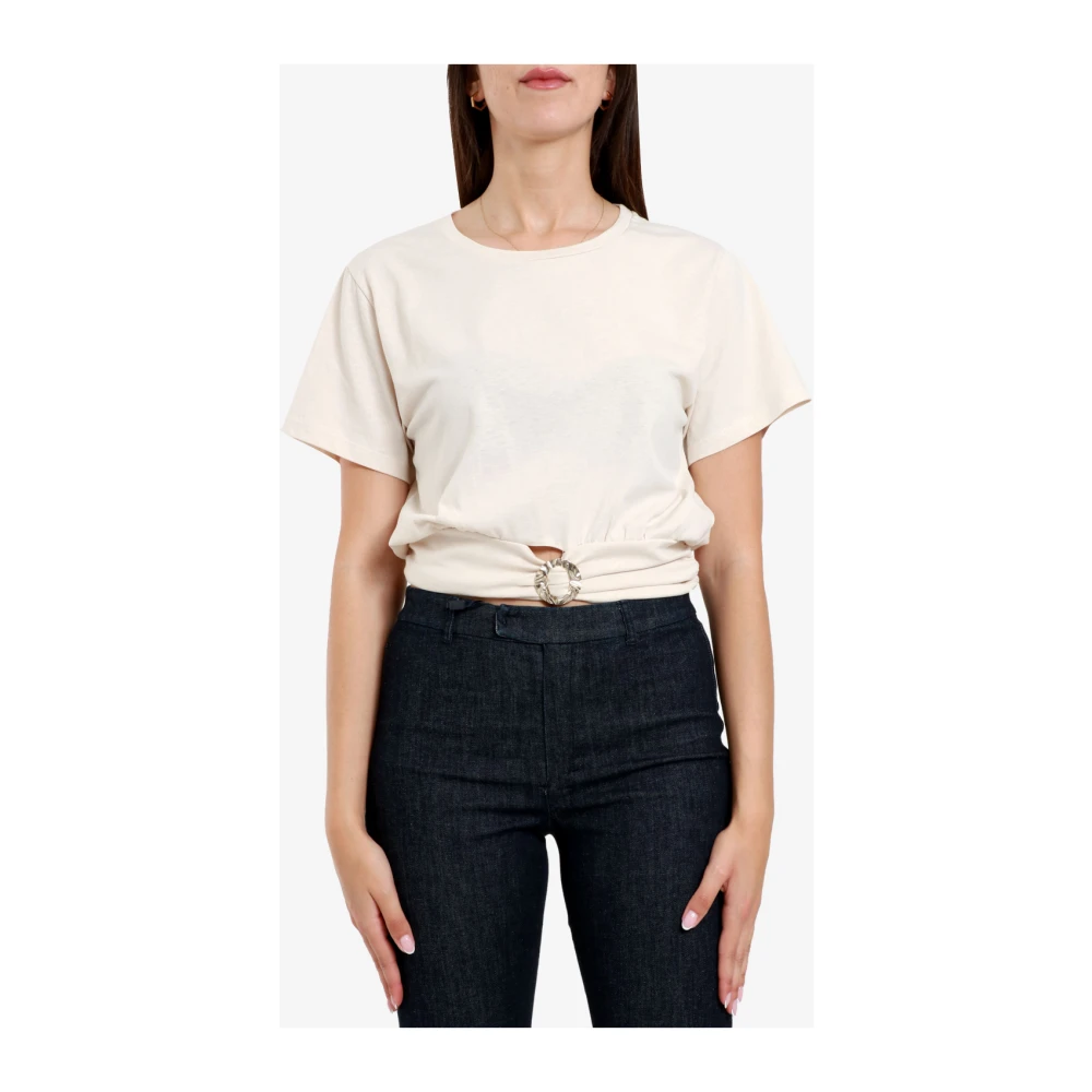 Simona Corsellini Katoen Crew Neck T-shirt Ginger Beige Dames