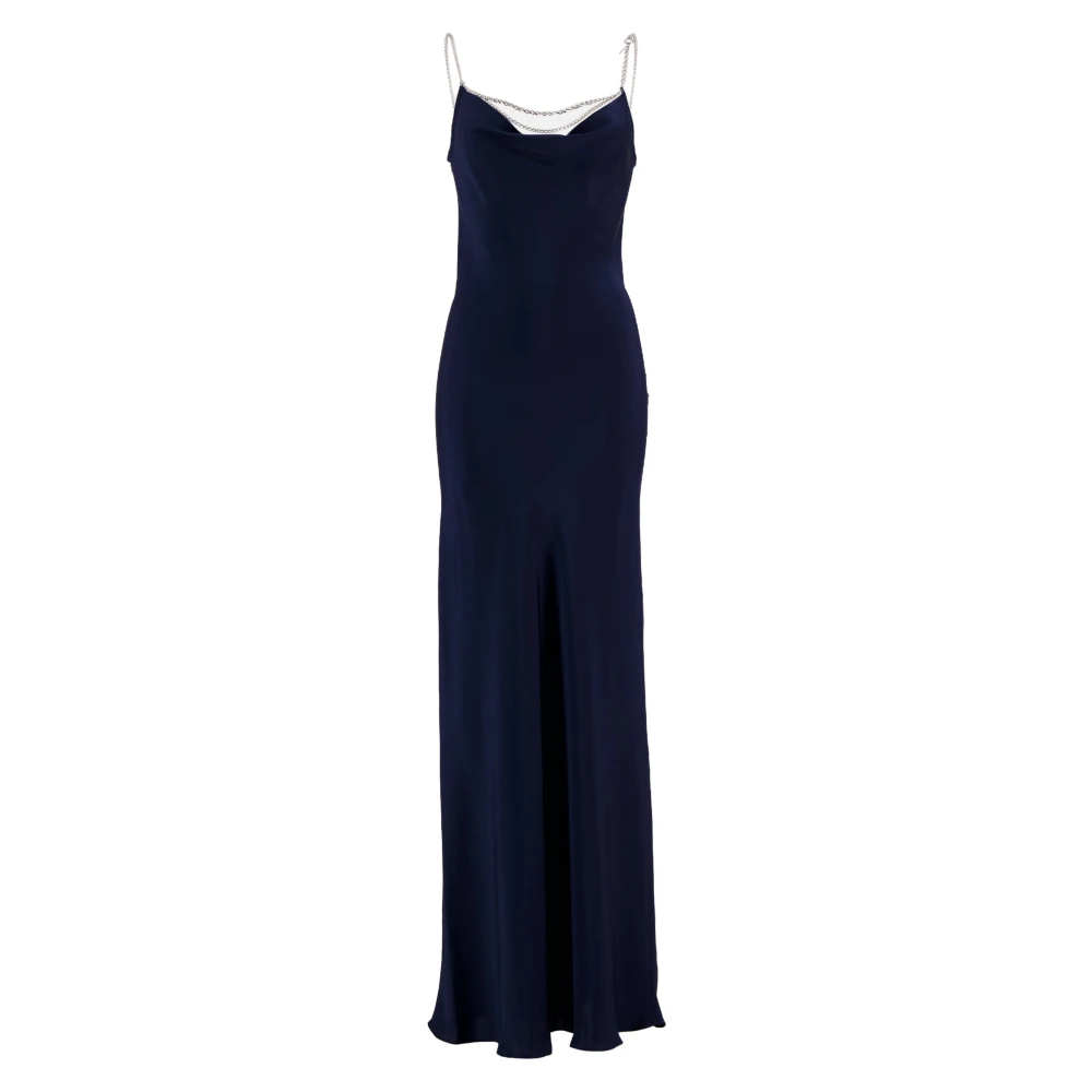 Paco Rabanne Navy Satijnen Lange Jurk Blue Dames
