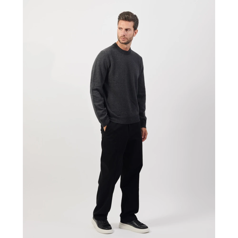 Hugo Boss Zwarte Jacquard Trui Regular Fit Black Heren