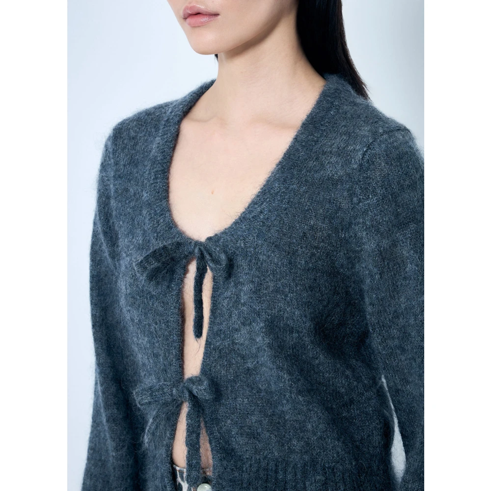Ganni Mohair Tie-String Cardigan Gray Dames
