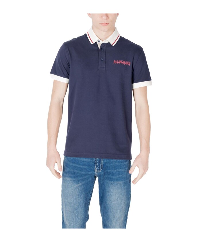 polo-en-coton-imprime-bleu