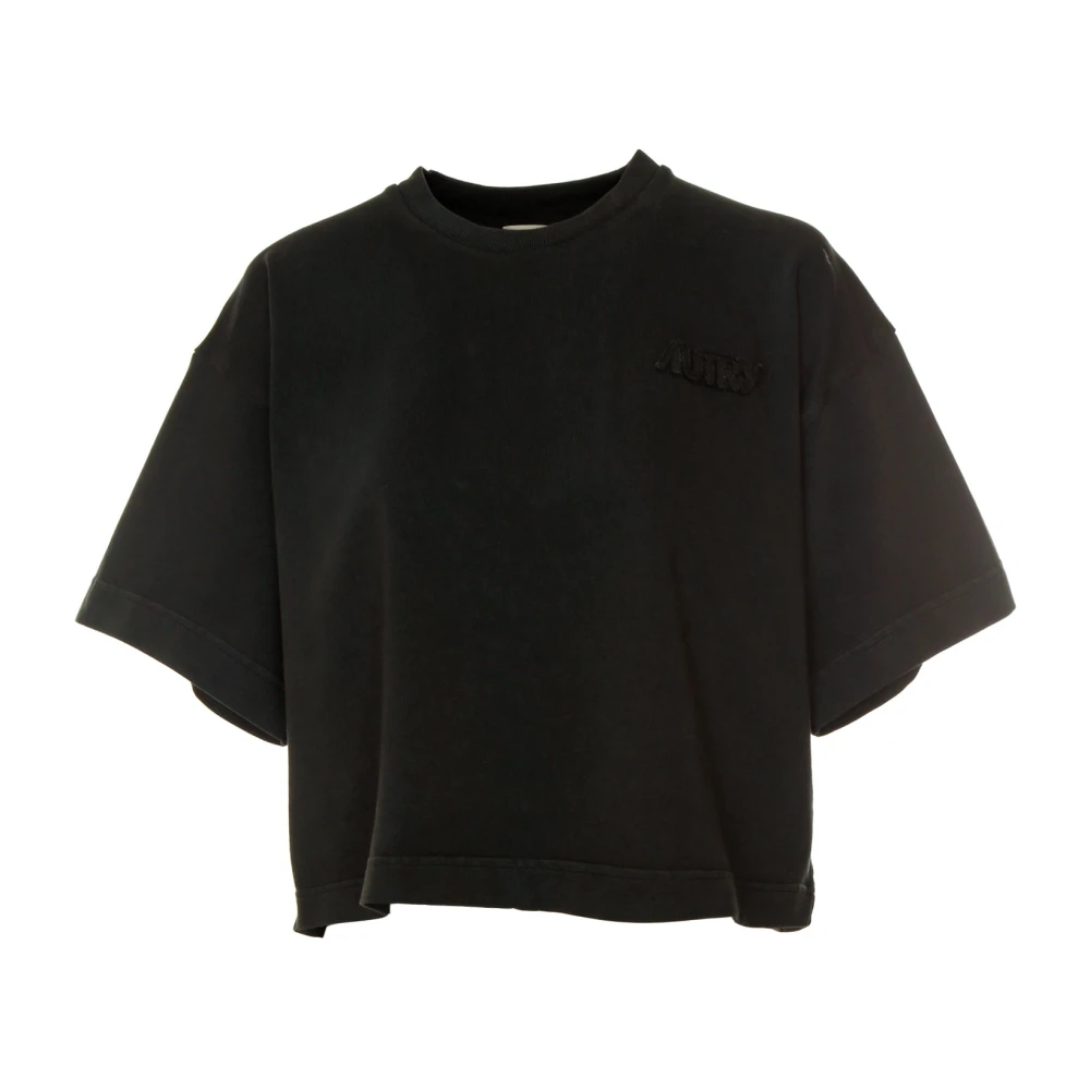 Autry Ribbad T-shirt med logoapplikation Black, Dam