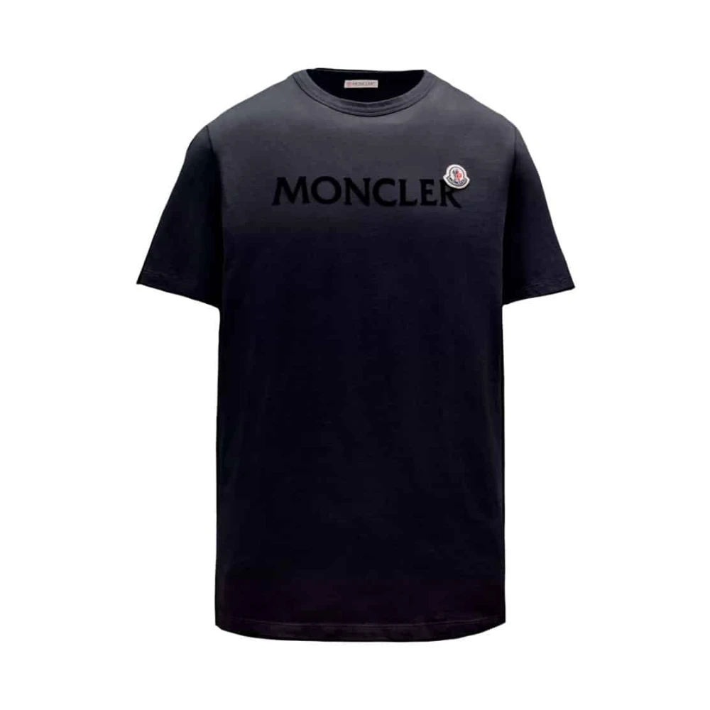 Moncler Crew Neck T-shirt Navy Katoen Logo Blue Heren