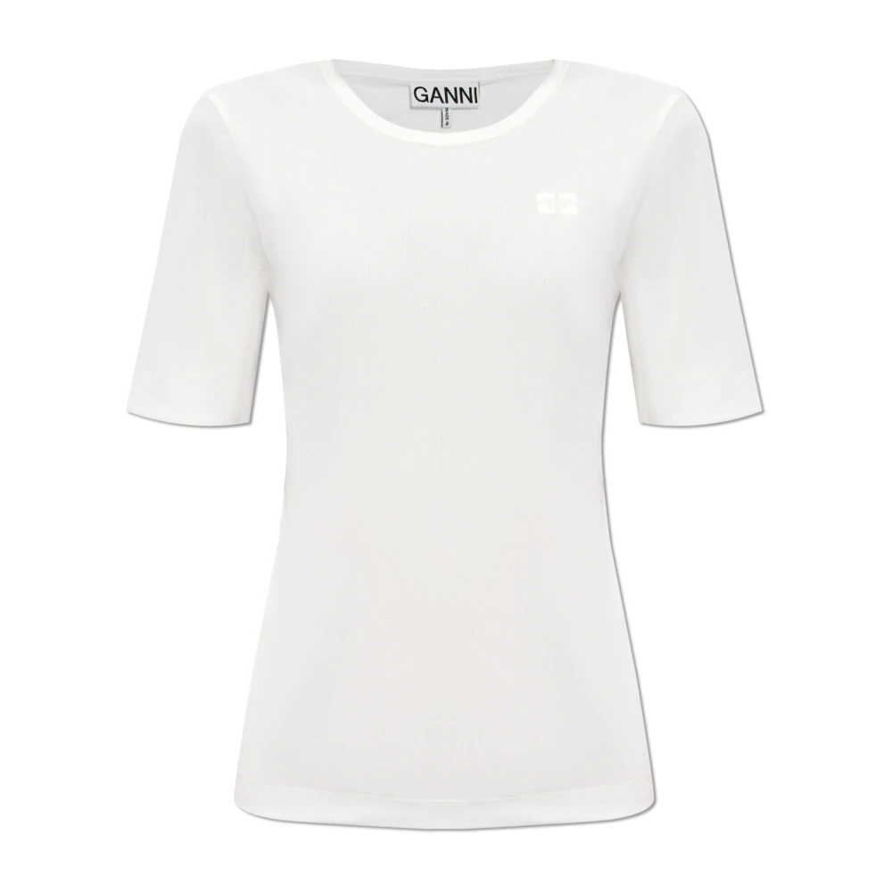 Ganni Gestreept T-shirt White Dames