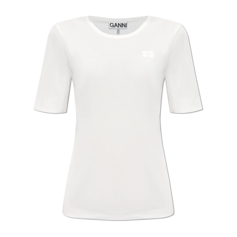 Ganni Randig T-shirt White, Dam