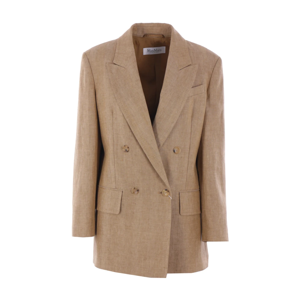 Max Mara Linnen jasje met dubbele rij knopen in zand Brown Dames