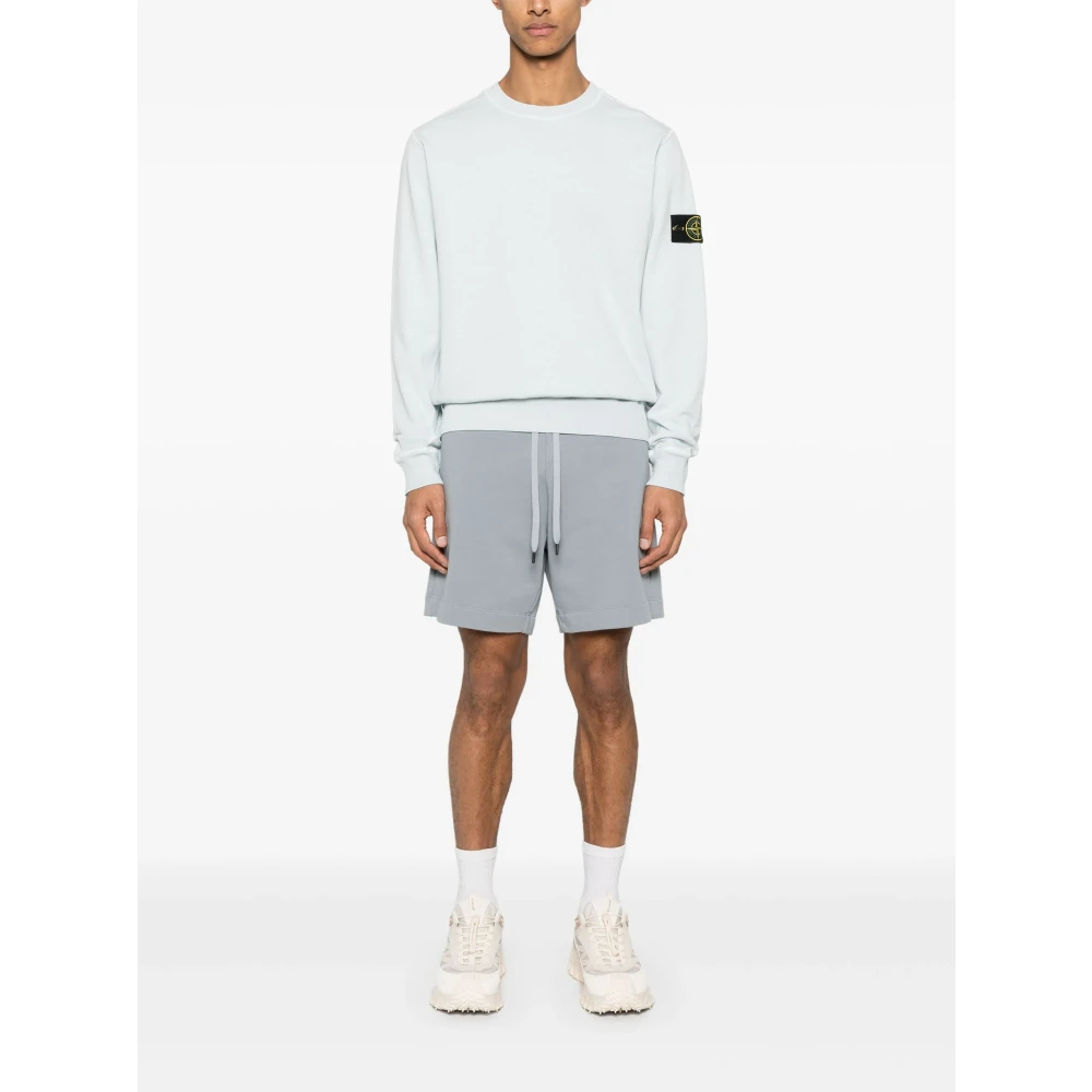 Stone Island Heldere Blauwe Crewneck Sweatshirt met Ribbed Sides Blue Heren