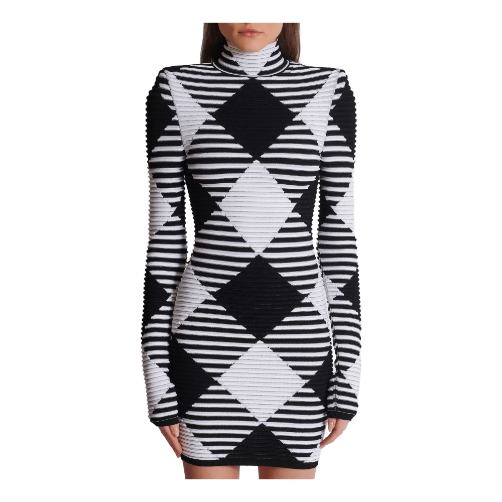 Balmain Korte Jurk in Gerolde Gingham Knit Black Dames