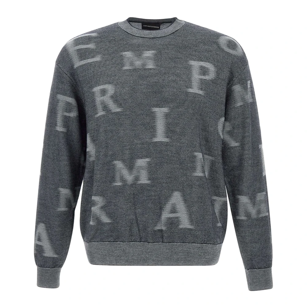 Emporio Armani Blauwe Wol Logo Trui Grijs Gray Heren