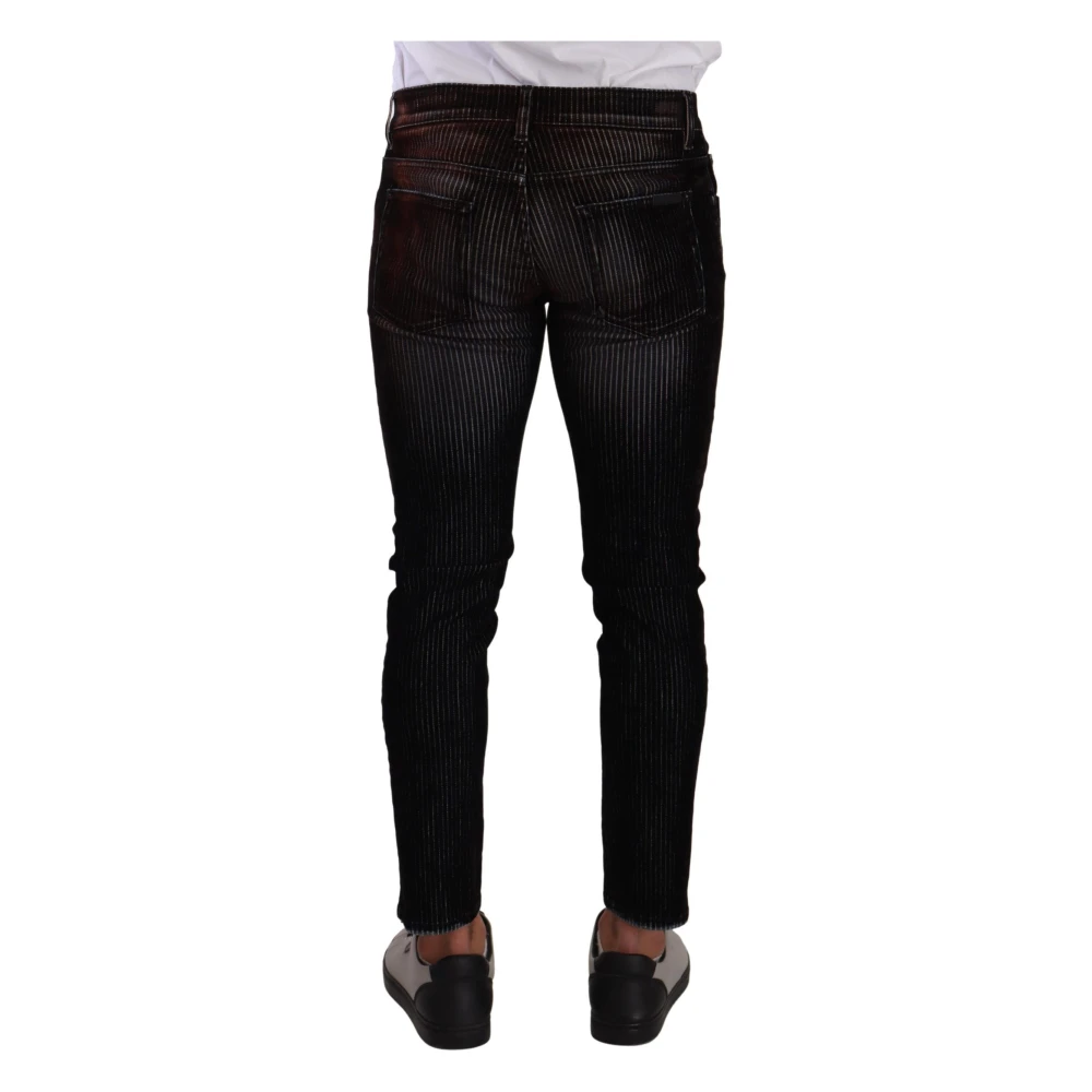 Dolce & Gabbana Elegant Gestreepte Zwarte Slim Fit Denim Black Heren