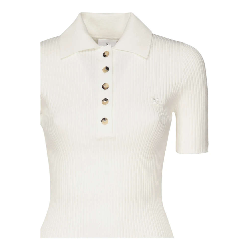 Courrèges Witte Geribbelde Gebreide Poloshirt White Dames