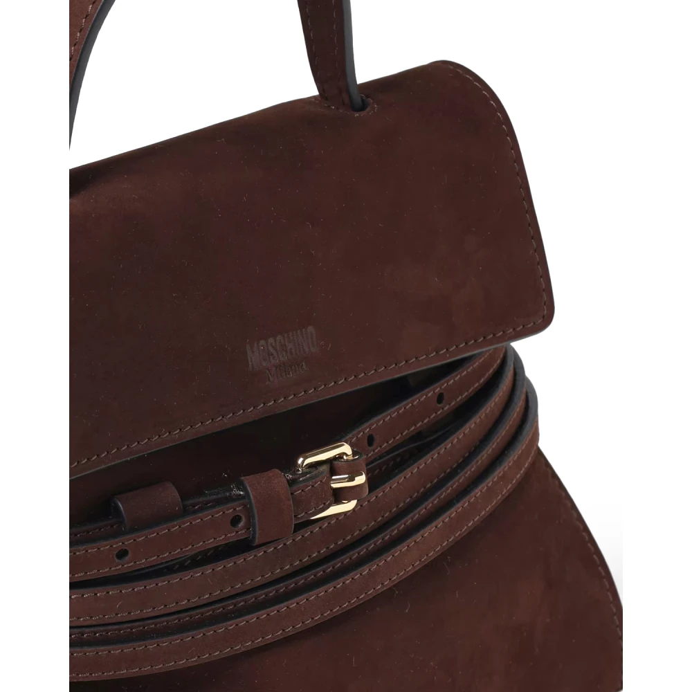 Moschino Bruine leren tas met afneembare band Brown Dames