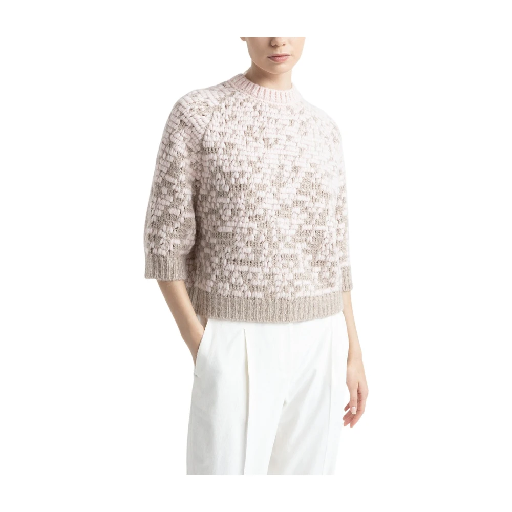 PESERICO Wollen en alpaca jacquard trui met lurex details Beige Dames