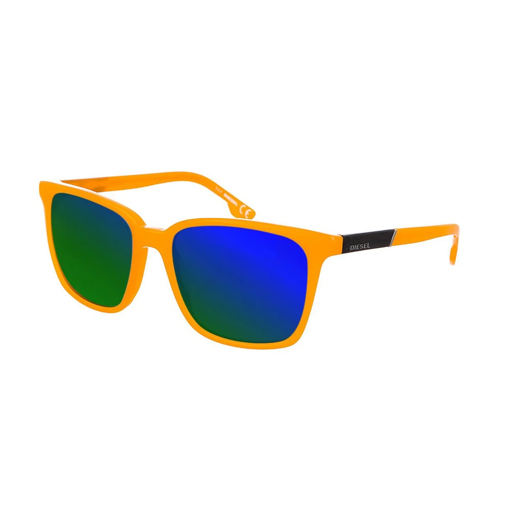 Diesel Rektangulära Orange Solglasögon med Mörkblå Spegellinser Orange, Herr
